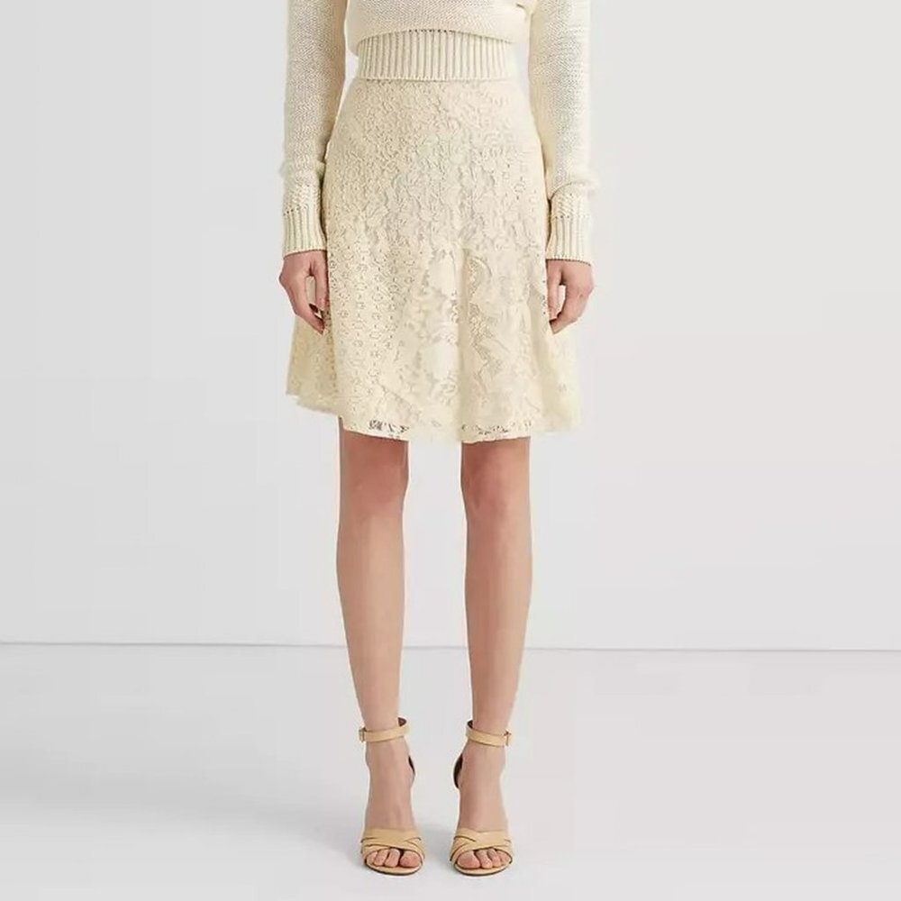NWT New $195 Lauren Ralph Lauren Cream Patchwork Lace Skirt Size 16W